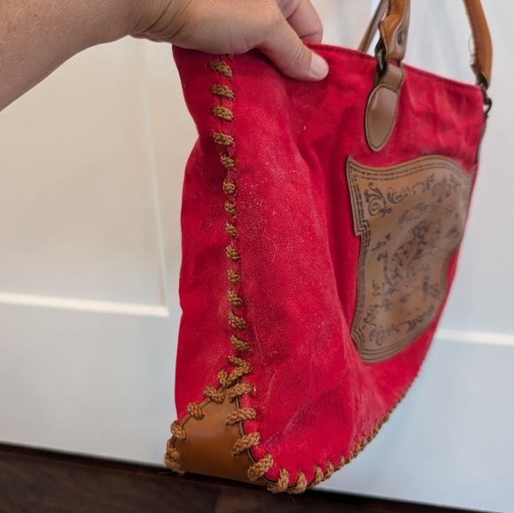 VINTAGE Disney Pooh and Tigger red canvas shoulder bag tote bag - Picture 4 of 14